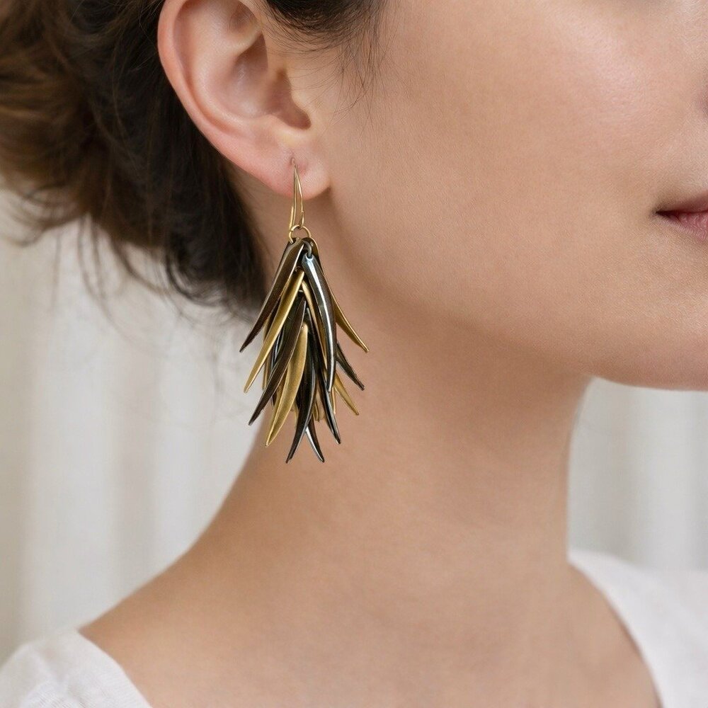 Gold and Black Metal Fringe Dangle Earrings Boho Tassel